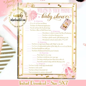 Digital File  What&#39;s In Your Phone, TuTu Baby, TuTu Cute, Pink and Gold Girl Baby Shower , DIGITAL FILE, Tutu Baby Shower Games, TU-002