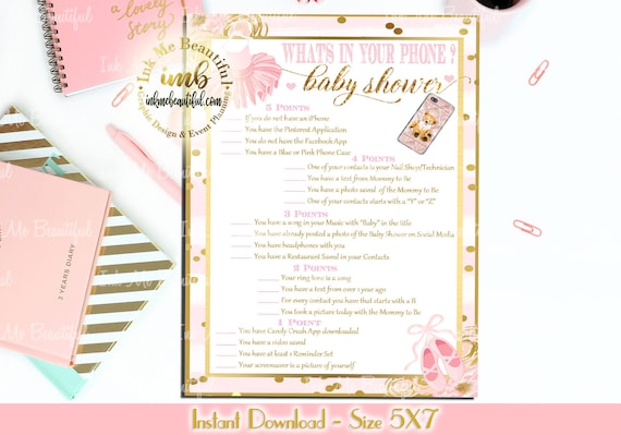 Digital File What's In Your Phone, TuTu Baby, TuTu Cute, Pink and Gold Girl Baby Shower , DIGITAL FILE, Tutu Baby Shower Games, TU-002 Il_570xn