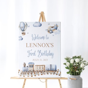 Segnale di benvenuto del treno modificabile Baby Boy Shower 1° compleanno Tutti a bordo Compleanno Treno espresso Festa di compleanno Chugga Chugga Train Party Sign T23