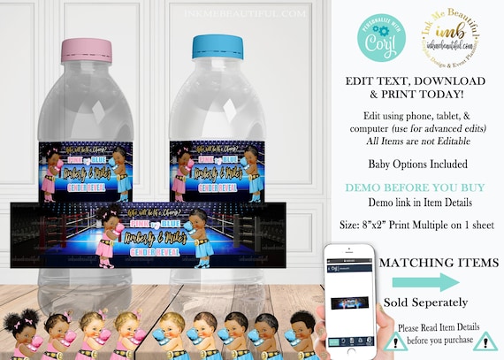 EDITABLE Boxer Baby Gender Reveal Water Bottle Label, Boxer Theme, Boxing Baby Shower, Boxing Theme, Sports Baby Shower Il_570xn