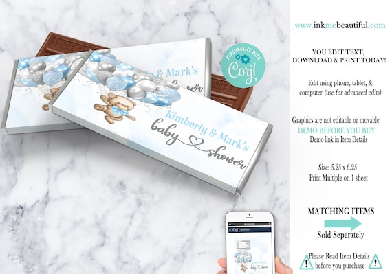 PRINTABLE Teddy Bear Baby Shower Candy Bar | Teddy Bear Theme | Light Blue | Can Bearly Wait to Meet You | BB05 Il_570xn