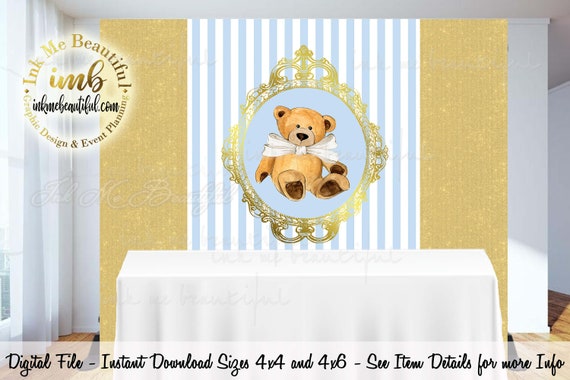 Candy Table Backdrop, Baby Shower, Birthday Party, Blue, Teddy Bear | 4x4 and 4wx6h | Vintage Baby Shower | Teddy Bear | Light Blue TBB-20 Il_570xn