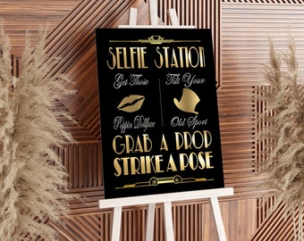 Gatsby Selfie Station Sign, Roaring 20s Photo Booth (Digital File)