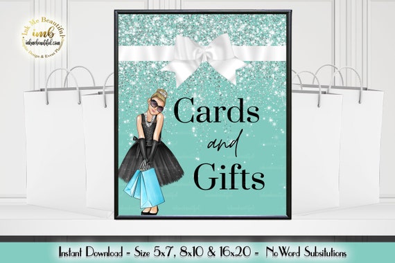 DIGITAL FILE | Card & Gifts Sign | Paris Blue Theme | Sparkle | Kid's Birthday | Birthday Party | Black Dress | Signs | Decor | PB08 Il_570xn