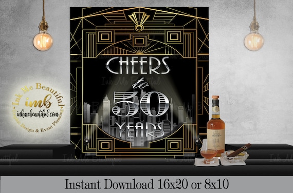PRINTABLE Cheers to 60 Years Sign, Photobooth sign*Gatsby party decoration* , 24x36 Roaring 20s Art deco*Wedding photobooth sign Il_570xn