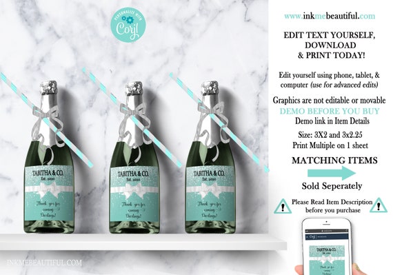 EDITABLE Paris Blue Mini Champagne Bottle Label | Bridal Shower Decor | Baby Shower Il_570xn