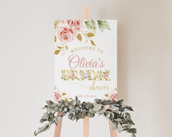 Editable Blush Pink Flower Bridal Shower Welcome Sign | Bohemian | 1st Birthday | Door Tag | Blush Pink | Boho | Flowers | BP98