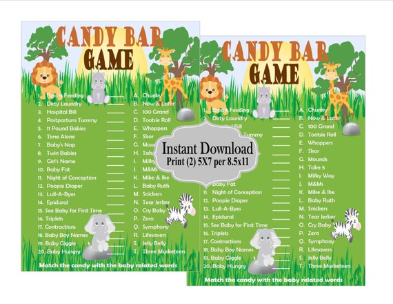PRINTABLE Baby Shower Games, Candy Bar Game, Poster, Jungle Baby Shower Printable, Safari Baby Shower, Safari Collection Il_570xn