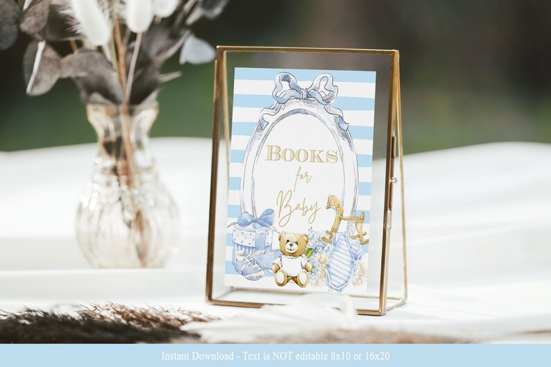 PRINTABLE Books for Baby Sign Vintage Baby Shower Baby Blue Shades image 1