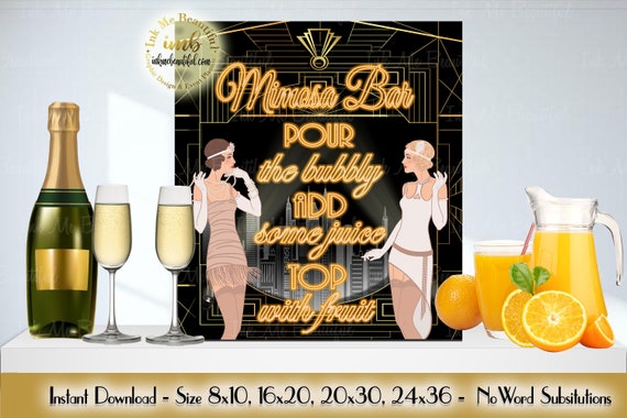 PRINTABLE Mimosa Bar Sign,Gatsby party decoration, Roaring 20s Art deco,Wedding Sign, Wedding Decor, Gatsby Quote, Gatsby Collection Il_570xn
