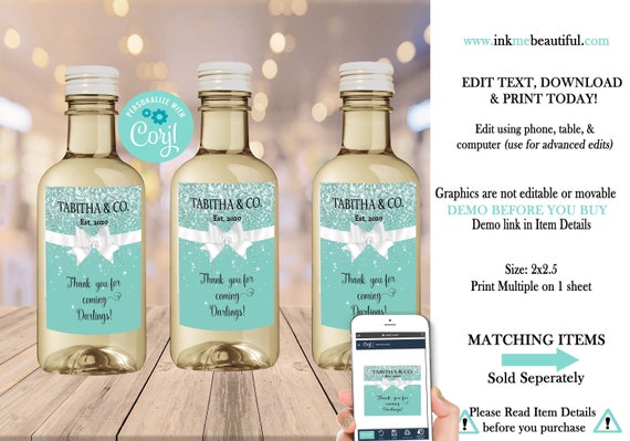 EDITABLE Mini Wine Bottle Label | Bridal Shower Decor |Wedding | Sweet 16 | Birthday | Baby Shower Il_570xn
