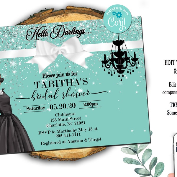 EDITABLE Paris Blue Bridal Shower Invite | Invitation | Bridal Shower Decor | Diamonds | Baby Shower | Baby | Bride | and Co | Sparkle |