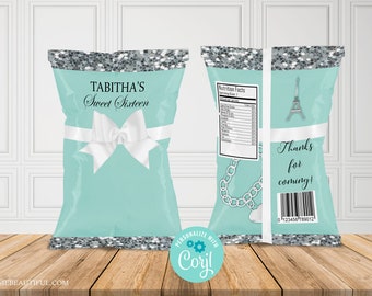 EDITABLE Chip Bag | Blue Paris Theme | Parisian Theme | Baby Shower | 1st Birthday | Bridal Shower