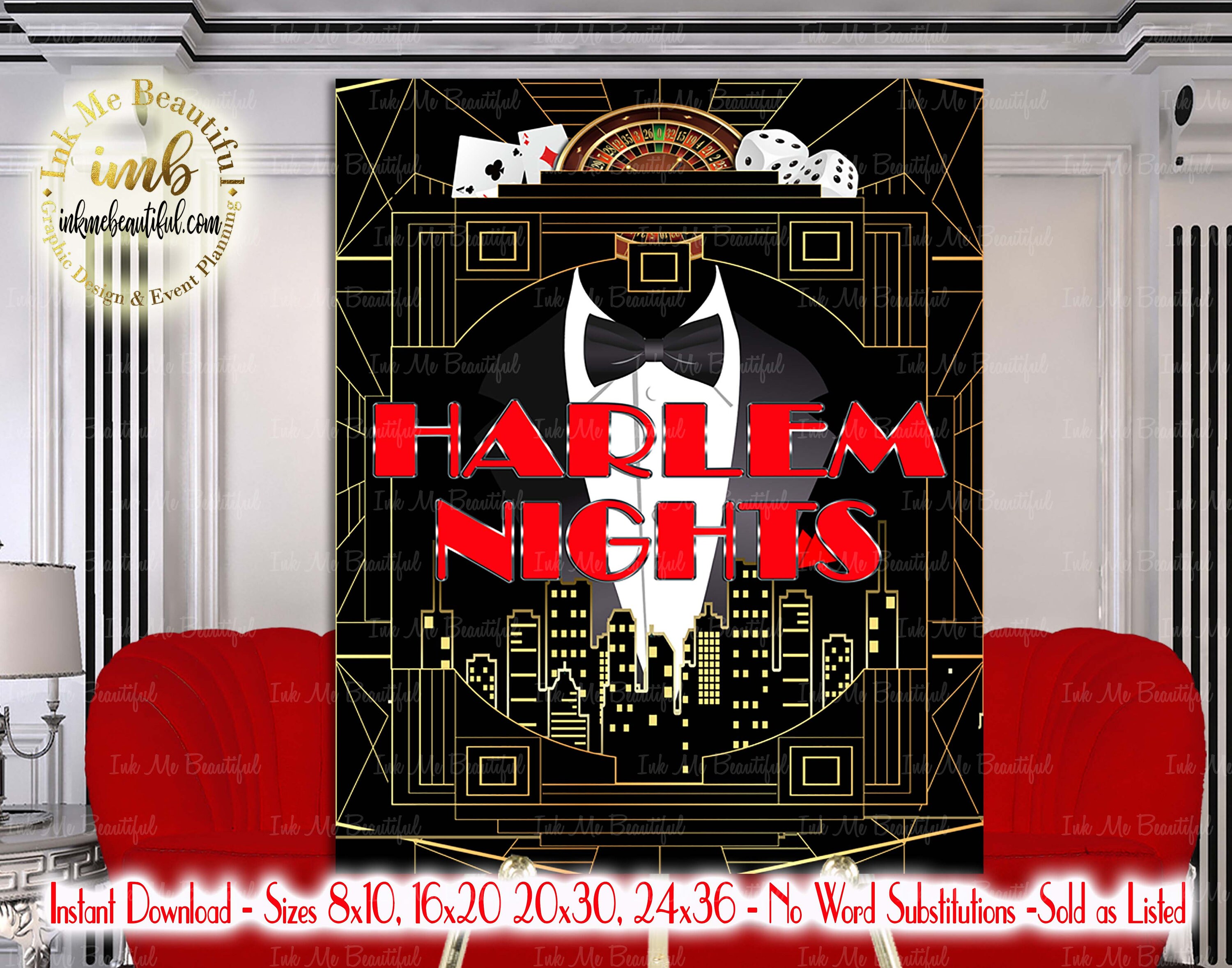 Great Gatsby PRINTABLES Harlem Nights Sign WelcomeGatsby | Etsy