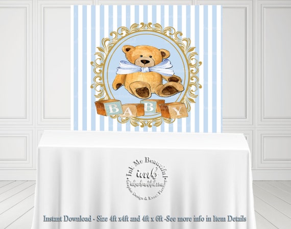 Candy Table Backdrop, Baby Shower, Birthday Party, Blue, Teddy Bear | 4x4 and 4wx6h | Vintage Baby Shower | Teddy Bear | Light Blue TBB-20 Il_570xn