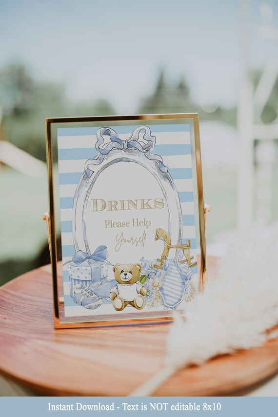 PRINTABLE Drinks Sign | Vintage Baby Shower | Baby Blue Shades Il_570xn