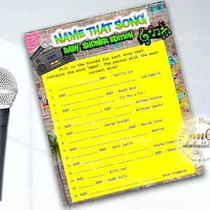 DIGITAL FILE  Name that Baby Song , 5x7, Hip Hop, Baby Shower Games, Throwback 80s 90s House Party, 80s baby, 90s baby, H001