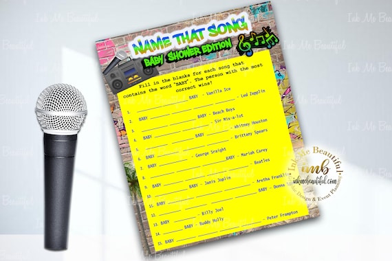 DIGITAL FILE Name that Baby Song , 5x7, Hip Hop, Baby Shower Games, Throwback 80s 90s House Party, 80s baby, 90s baby, HH01 Il_570xn