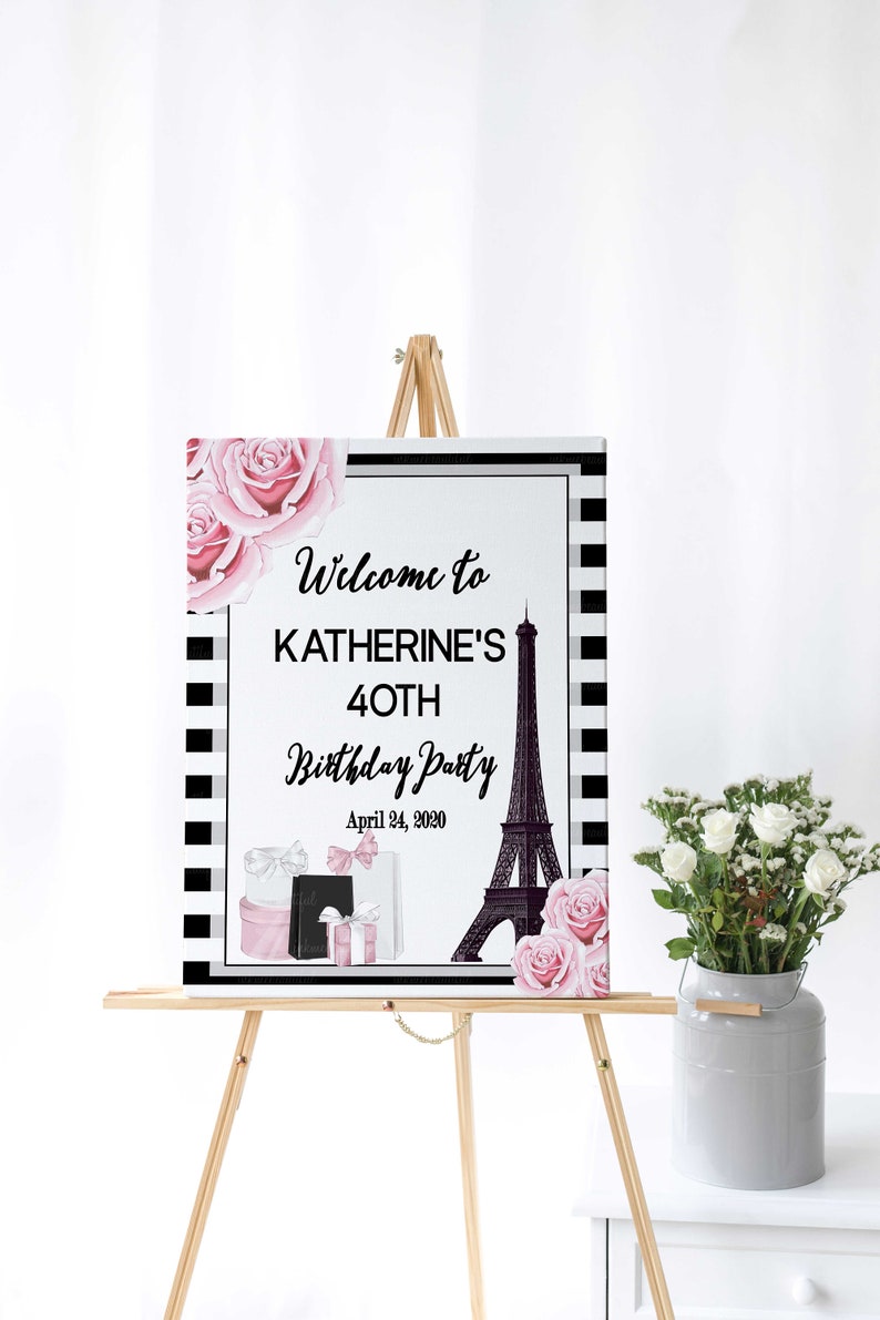 DIGITAL FILE Stripe Paris Birthday Welcome Sign | Couture | Fashion Party | Babyshower | Bridal Shower PP22 image 3