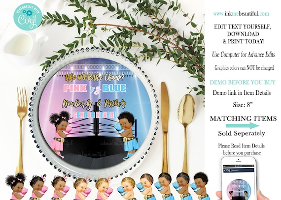 EDITABLE Boxer Baby Gender Reveal Charger Plate Insert, Boxer Theme, Boxing Baby Shower, Boxing Theme, Sports Baby Shower Il_570xn