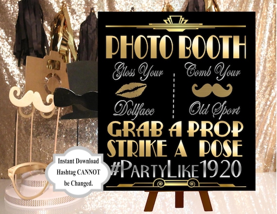 Digital File Photobooth Sign Wedding Hashtag Gatsby Party