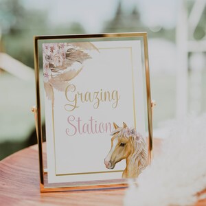 Digital File Cowgirl Birthday Grazing Station Sign Blush Pink Boho Horse Saddle Up Horse Party Decor Table Signs Derby Baby Shower H24
