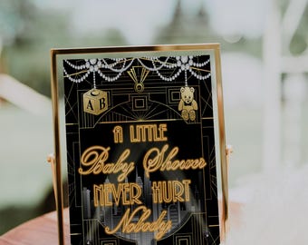 PRINTABLE A Little Baby Shower Never Hurt Nobody | Great Gatsby Baby Shower | Harlem Theme Shower, A Little Party Never Hurt | 1920s Decor