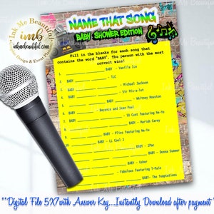 DIGITAL FILE  Name that Baby Song , 5x7, Hip Hop, Baby Shower Games, Throwback 80s 90s House Party, 80s baby, 90s baby, H001