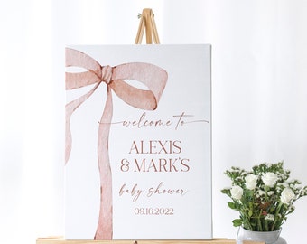 EDITIERBARE Tan Bow Willkommensschild für Babyparty, Minimalistische Babyparty Beige Aquarell Band Nuetral 1st Geburtstag Digitale Vorlage PB9