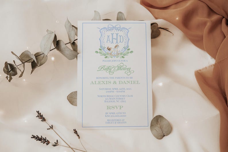 EDITABLE Vintage Rocking Horse Invitation for Baby Shower, Minimalist