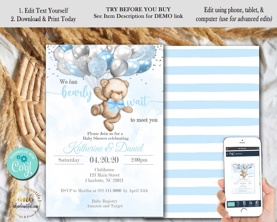 PRINTABLE Teddy Bear Baby Shower Invite | Invitation | Teddy Bear Theme ...
