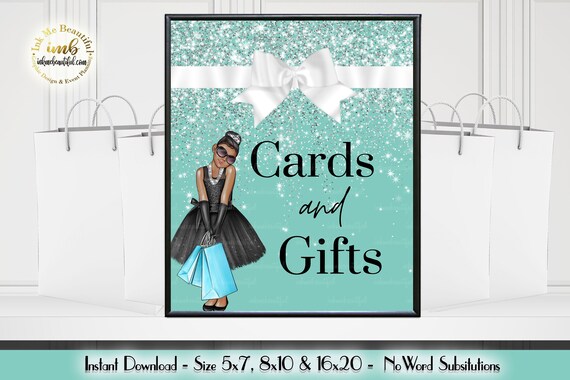 DIGITAL FILE | Card & Gifts Sign | Paris Blue Theme | Sparkle | Kid's Birthday | Birthday Party | Black Dress | Signs | Decor | PB08 Il_570xn