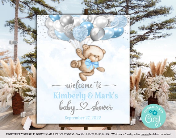 PRINTABLE Teddy Bear Baby Shower Welcome Sign | Teddy Bear Theme | Light Blue | We Can Bearly Wait | Bear Baby Shower | BB05 Il_570xn