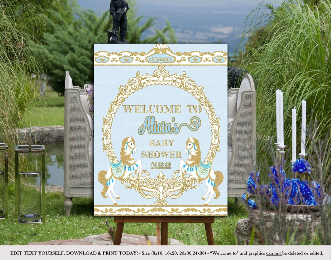 EDITABLE Horse Carousel Welcome Sign | Carousel Baby Shower| 1st ...
