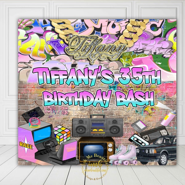 DIGITAL FILE  Hip Hop Throwback 80s 90s House Party, 80s baby, 90s baby, Photo Backdrop, Step and Repeat, Candy Table Bannder, H001