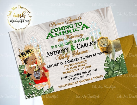 DIGITAL FILE Safari Prince Invitation, Invite, Royal Baby Shower, Royal Baby Shower Decor, A Prince is On It's Way, gold COA-01 Il_570xn