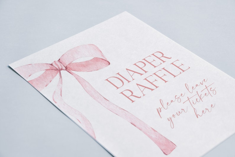 Pink Ribbon G Raffle Digital File Pink Bow Diaper Raffle Sign Pink Watercolor Ribbon ...
