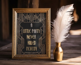 Gatsby Party Schild | Roaring 20s Dekor, schwarz-golden (Digitaler Download)