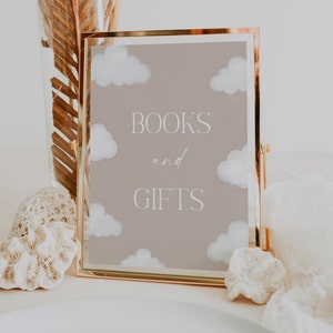Digital File Cloud Nine Beige Books and Gifts Sign Modern Cloud Baby Shower Sign Baby Sprinkle Minimalist Tan Baby Shower Signs C6