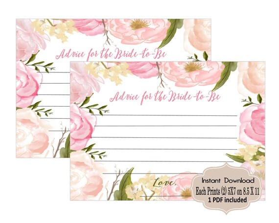 PRINTABLE Bridal Shower Digital Advice Cards, Best Wishes Wedding Sign, Guestbook Sign, Advice Cards, Vintage Wedding, Pink Rose Collection Il_570xn