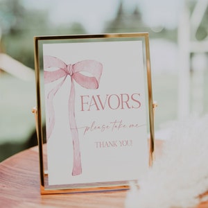 Digital File Pink Bow Favors Sign Pink Watercolor Ribbon Minimalist Baby Shower Signs First Birthday Signs for Baby Sprinkle Minimal PB1