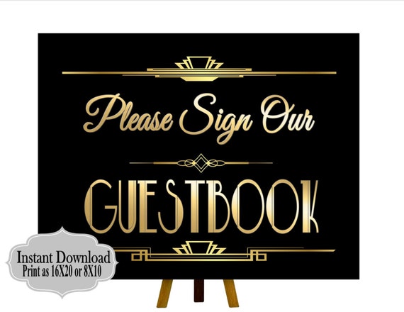 PRINTABLE Guestbook,Gatsby party decoration, Roaring 20s Art deco,Wedding Sign, Wedding Decor, Gatsby Quote, Gatsby Collection Il_570xn