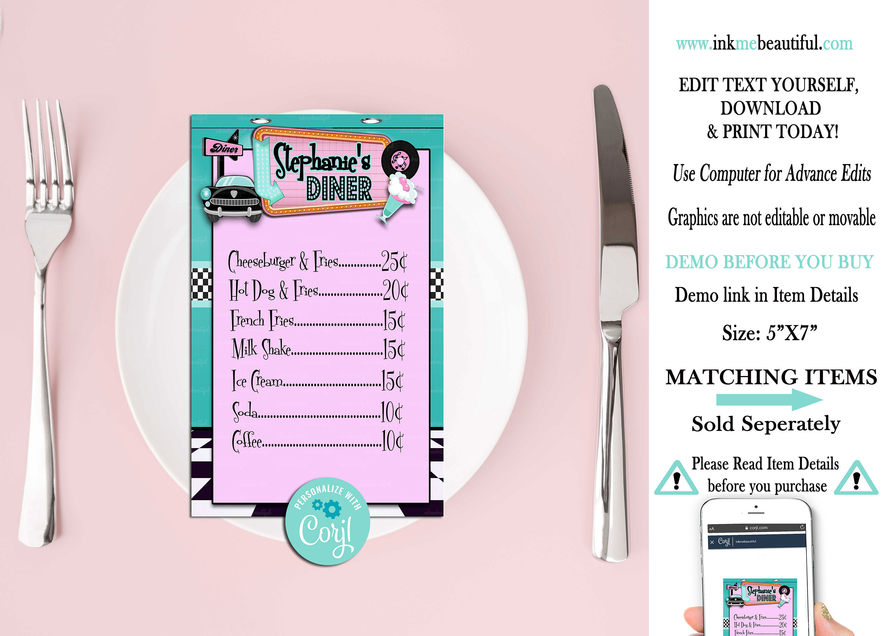 50s diner menu template