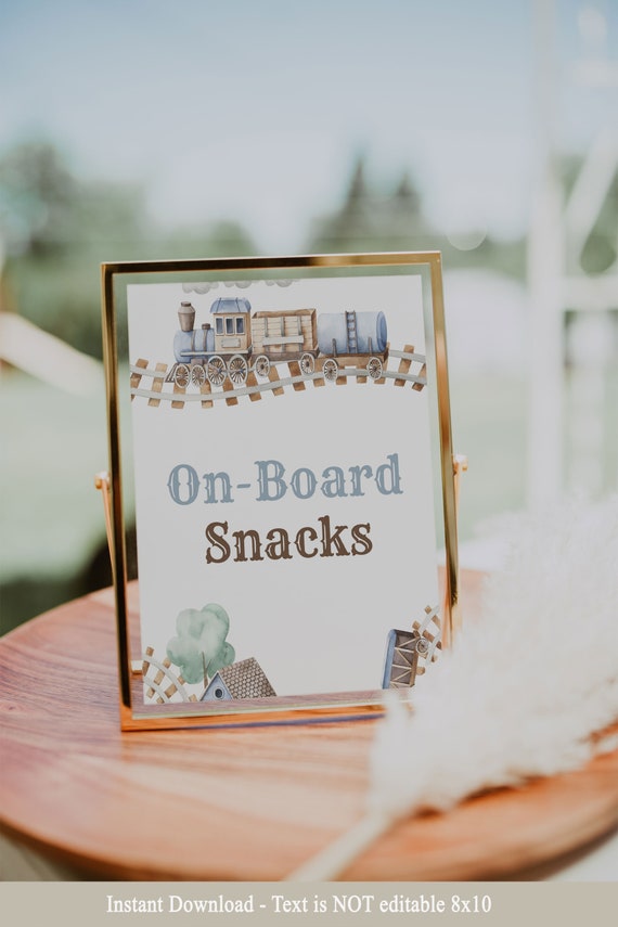 PRINTABLE | Onboard Snacks Sign | Train Party | Boy Baby Shower | 1st Birthday | Baby Shower | Choo Choo | Locomotive | TB12 Il_570xn