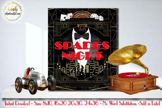 Great Gatsby PRINTABLES Spades Game Sign*Gatsby party decoration, Roaring 20s Art deco, Las Vegas, Harlem Nights Signs,Casino, HN013 Il_570xn