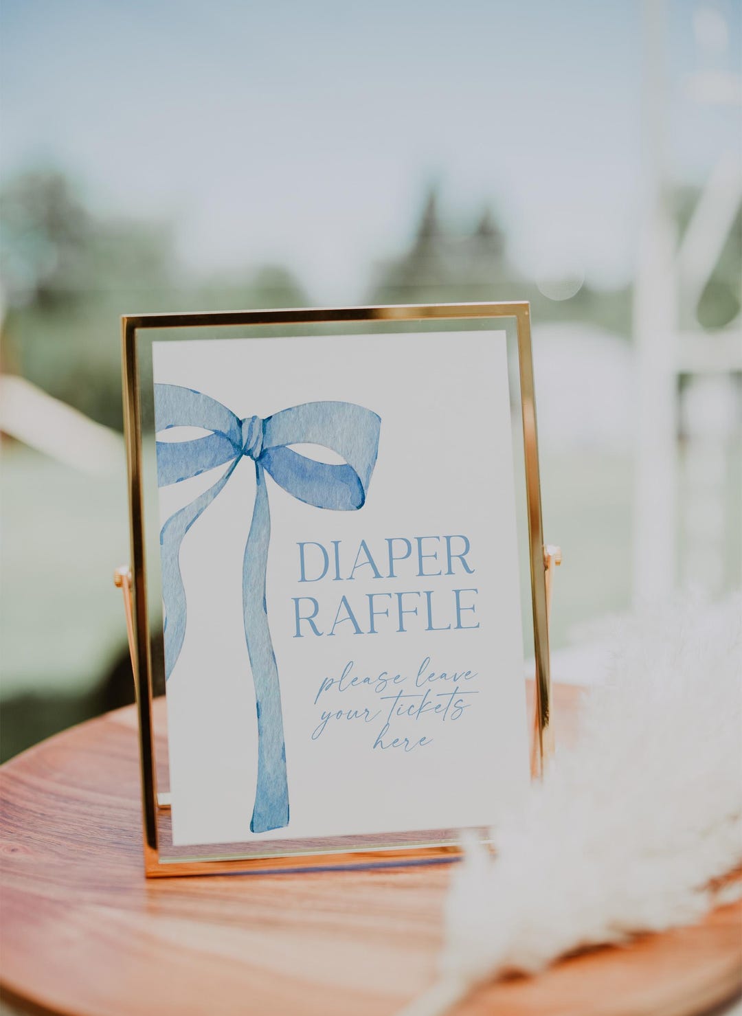 Digital File Blue Bow Diaper Raffle Sign Blue Watercolor Ribbon ...