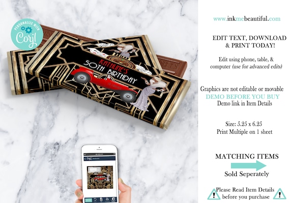EDITABLE Harlem Nights Candy Bar | DIGITAL FILE |Gatsby Themed| Flapper | Roaring 20s | Casino| Harlem Nights Il_570xn