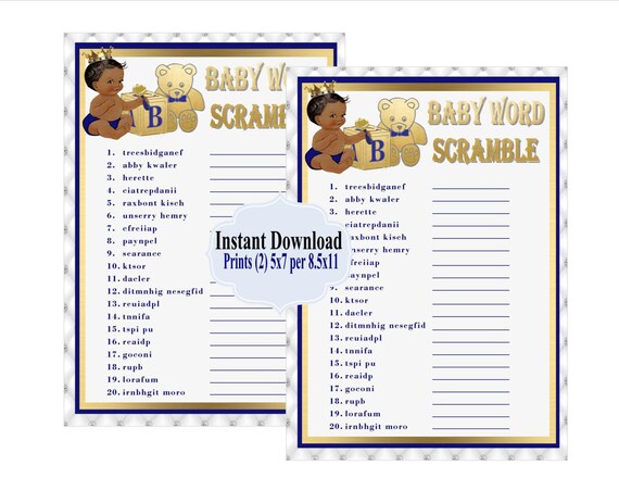 Printable Royal Blue Baby Word Scramble Game Royal Baby Shower Game