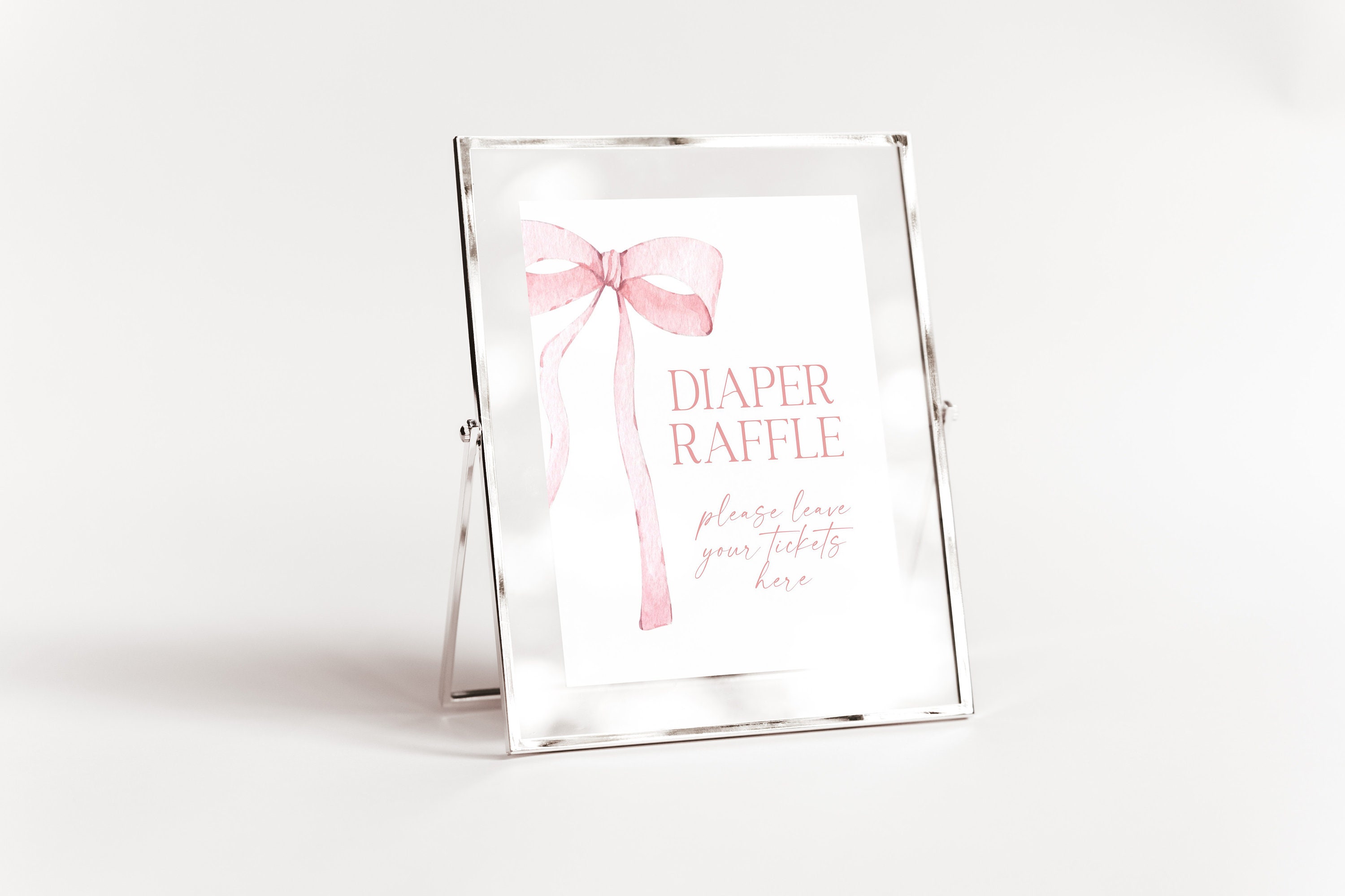 Pink Ribbon G Raffle Digital File Pink Bow Diaper Raffle Sign Pink Watercolor Ribbon ...