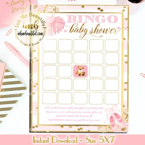 Digitale Datei Bingo, TuTu Baby, TuTu Cute, Rosa und Gold Mädchen-Babyparty, DIGITALE DATEI, Tutu-Babypartyspiele, TU-002